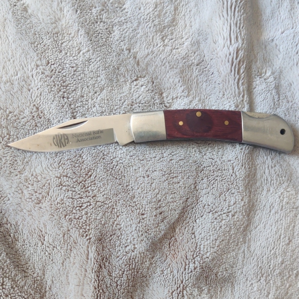 Men's Folding Pocket Knife with Red Wood Handle - National Rifle Association